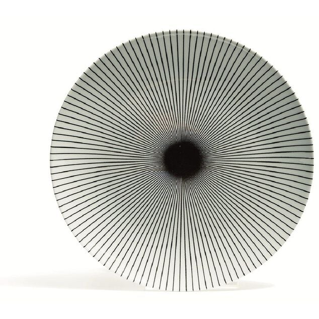 Assiette plate blanche d&eacute;cor rayon noir &Oslash;26.5cm