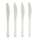 Couteau plastique réutilisable x4 pailleté doré L17cm