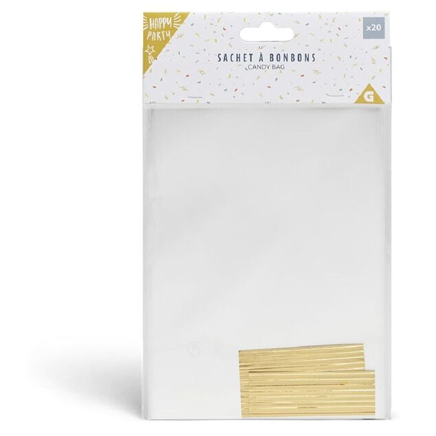 Sac &agrave; bonbons pochette transparente x20 avec lien