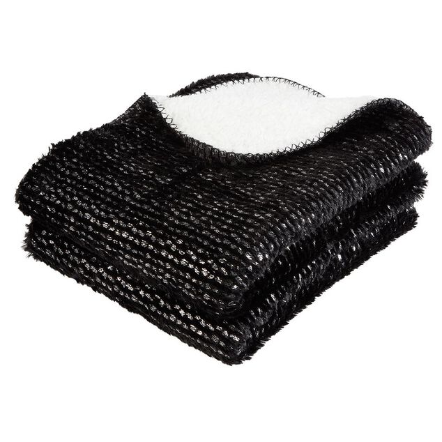 Plaid noir paillet&eacute; avec dos sherpa 130x160 cm