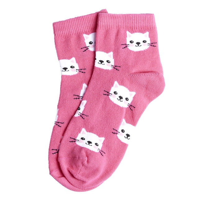Chaussettes fille rose motifs têtes de chat T26/35