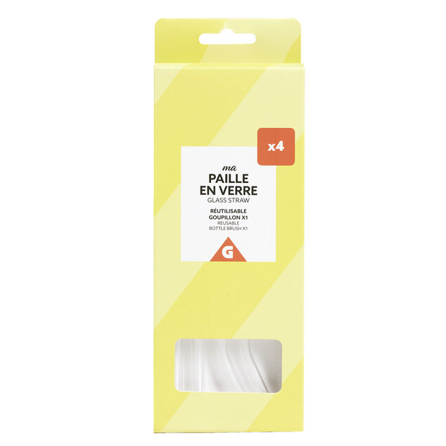 Set 4 pailles en verre avec &eacute;couvillon