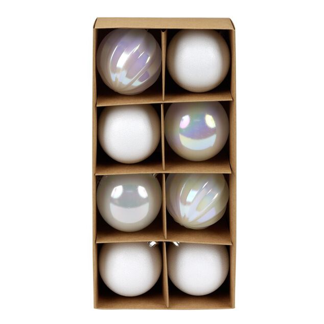 Boule de No&euml;l x8 blanc et iris&eacute; &Oslash;7cm