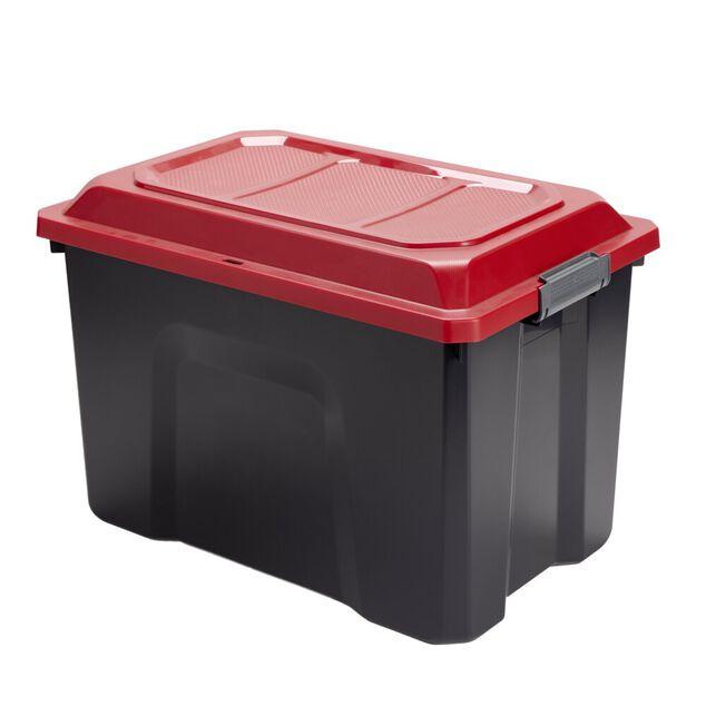 Malle de rangement 40L polypropyl&egrave;ne noir couvercle rouge 58x27,5xH38,5cm