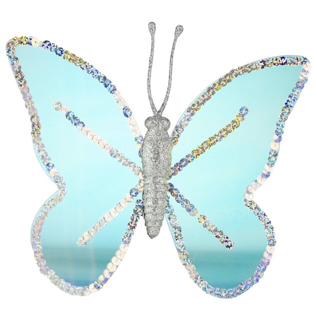 Papillon iris&eacute; bleu &agrave; clipser 17X20cm