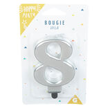 Bougie anniversaire chiffre 8 mat argent&eacute;