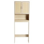 Meuble derri&egrave;re WC en bois 1 niche 2 portes cannage 58,5xP19xH160cm