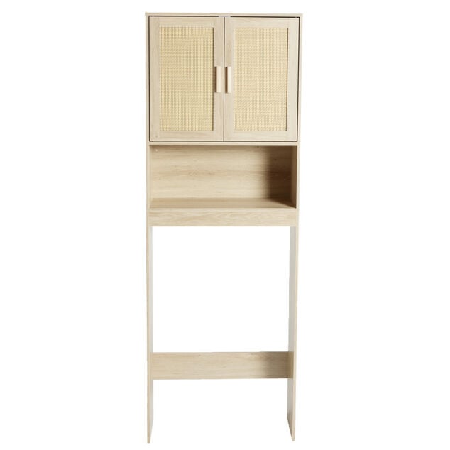 Meuble derri&egrave;re WC en bois 1 niche 2 portes cannage 58,5xP19xH160cm