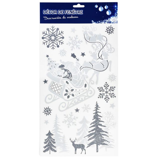 Sticker pour fen&ecirc;tre glitter pour No&euml;l bleu ciel (3 mod&egrave;les)