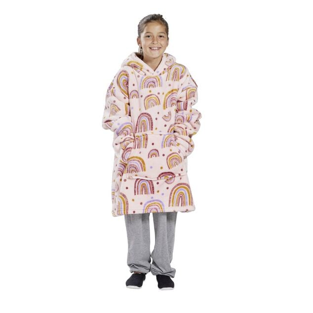 Pull plaid &agrave; capuche 63xH75cm - 2 mod&egrave;les arc-en-ciel ou dinosaure