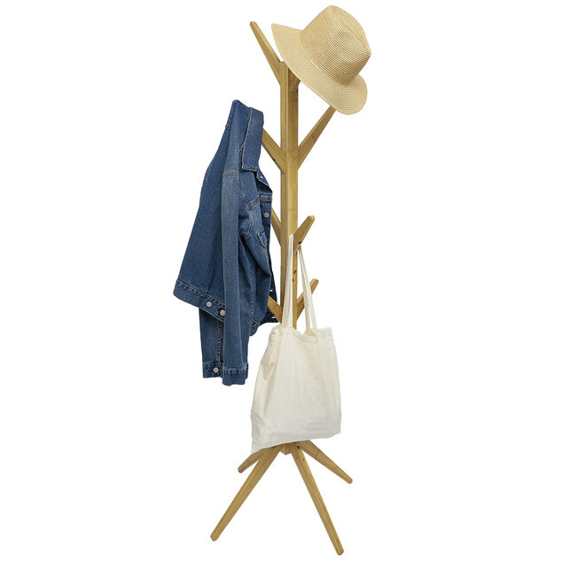 Porte manteau bambou 8 crochets 4 pieds 60x60xH167cm
