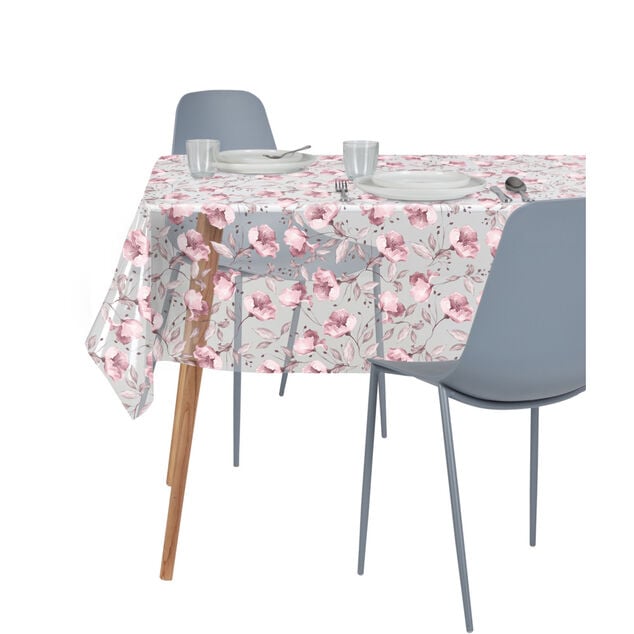 Nappe cristal rectangulaire transparente motif fleur bleue 140x240cm