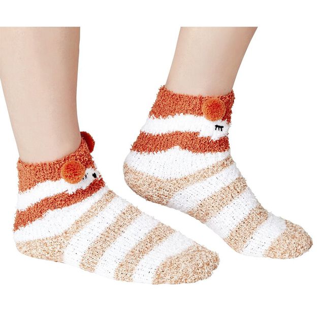 Coffret chaussettes en maille doudou motif ray&eacute; beige marron