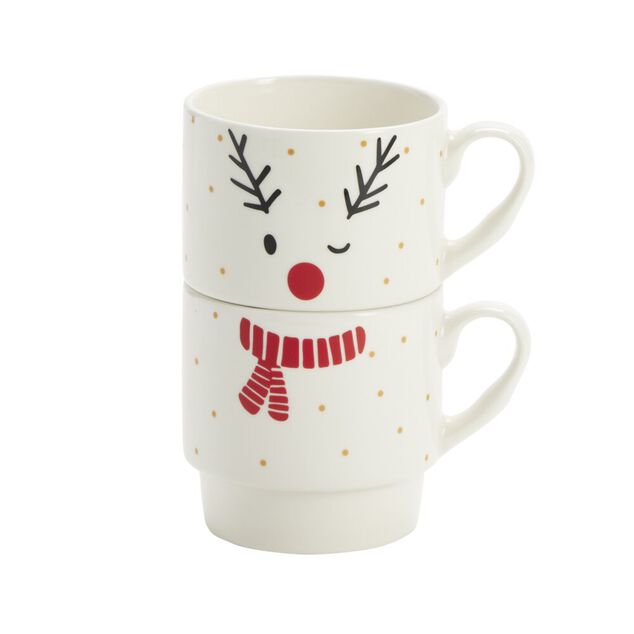 Coffret duo mug x2 No&euml;l motif mignon &eacute;charpe rouge 350ml (3 mod&egrave;les)