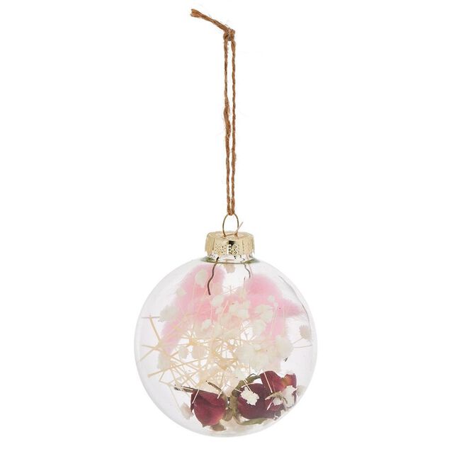 Boule de No&euml;l en verre int&eacute;rieur fleurs s&eacute;ch&eacute;es &Oslash;8cm