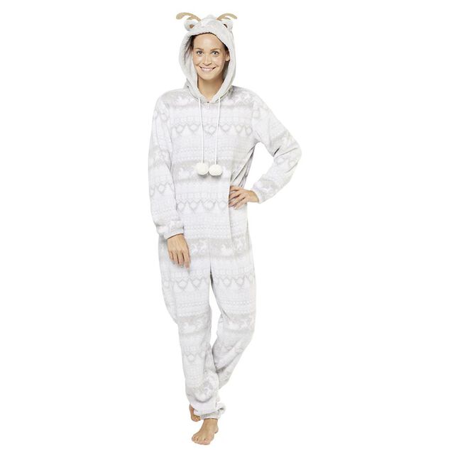 Pyjama combinaison de No&euml;l femme gris et blanc
