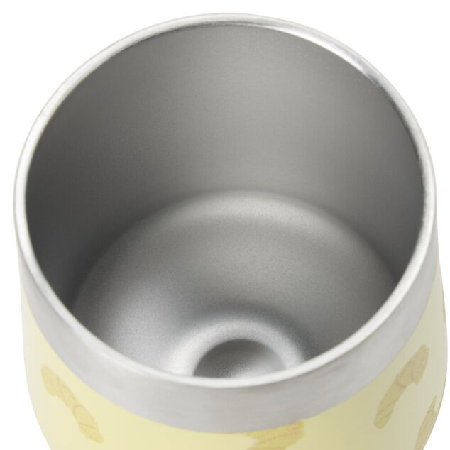 Mug de transport inox petit d&eacute;jeuner &Oslash;8xH12cm (2 mod&egrave;les imprim&eacute; blanc ou jaune)