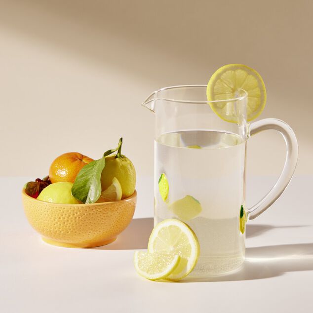 Verre bas transparent motif relief citron jaune &Oslash;9xH10cm