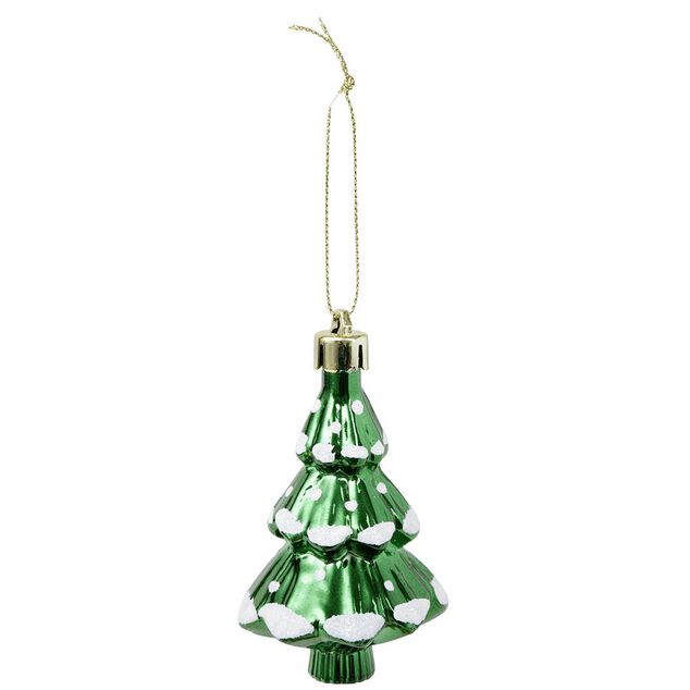 Sapin d&eacute;co &agrave; suspendre vert brillant et blanc neige &Oslash;5xH8cm
