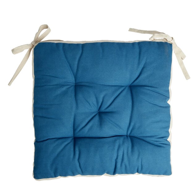 Galette de chaise matelass&eacute;e en coton bleu 40x40cm