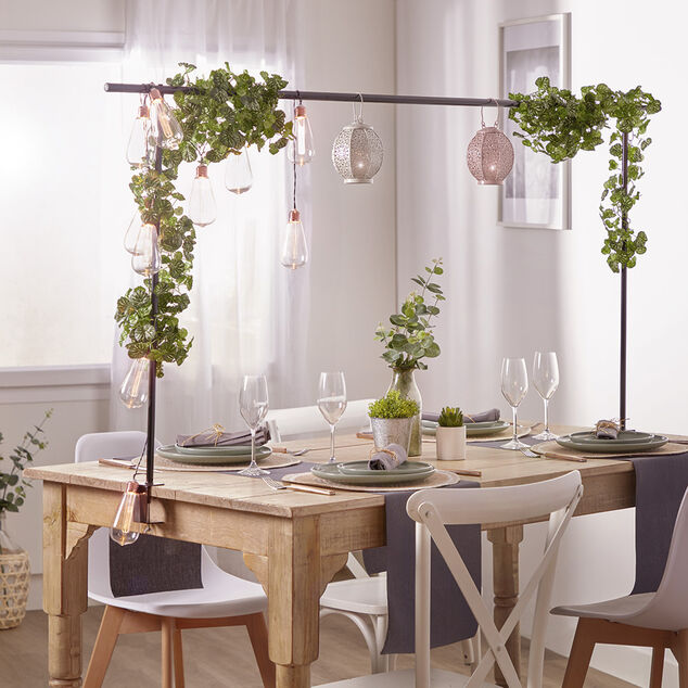 Barre d&eacute;co extensible avec support pour guirlande fixation sur table