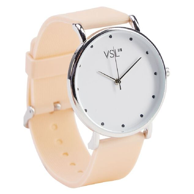 Montre &agrave; cadran rond argent&eacute; bracelet pastel
