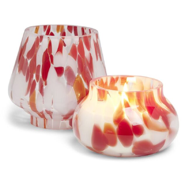 Bougie lampe 25H en verre blanc et rouge senteur cannelle Ø11,2xH15cm