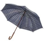 Parapluie canne &agrave; carreaux bleus et gris