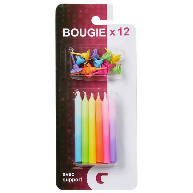 Bougie anniversaire multicolore d&eacute;grad&eacute; x12
