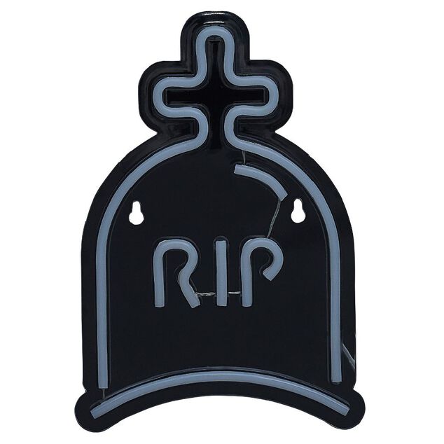Lampe n&eacute;on Halloween RIP vert et jaune 26xH18cm