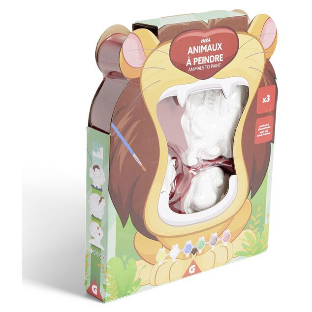 Lot de 3 figurines &agrave; peindre th&egrave;me savane - Peinture et pinceau inclus