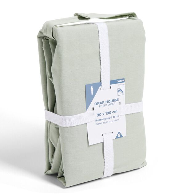 Drap housse 90x190cm 100% coton vert c&eacute;ladon