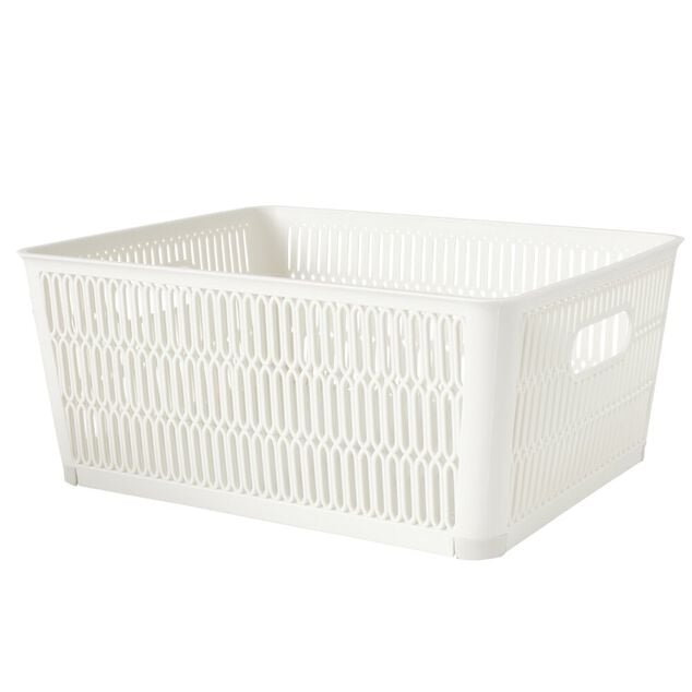Pani&egrave;re de rangement 5,8L ajour&eacute;e empilable plastique blanc 28x23xH12,5cm