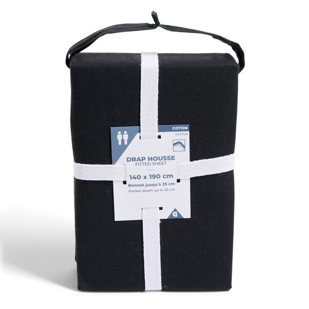 Drap housse 140x190cm 100% coton noir