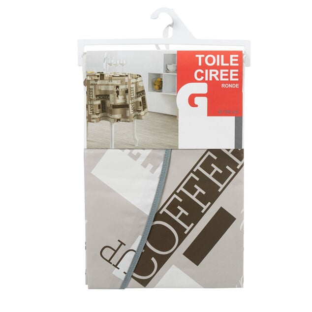 Nappe toile cir&eacute;e ronde motif caf&eacute;