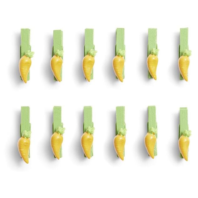 Lot de 12 pinces en bois forme carotte