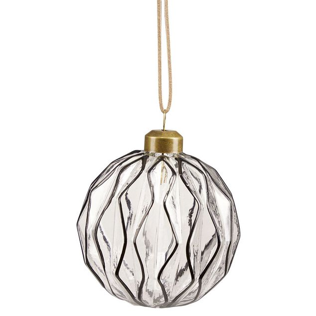 Boule de No&euml;l en verre design origami transparent et noir &Oslash;8cm