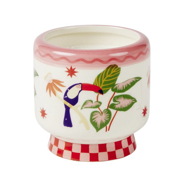Bougie parfum&eacute;e dans pot c&eacute;ramique motif animal tropical &Oslash;8xH8cm (3 mod&egrave;les)