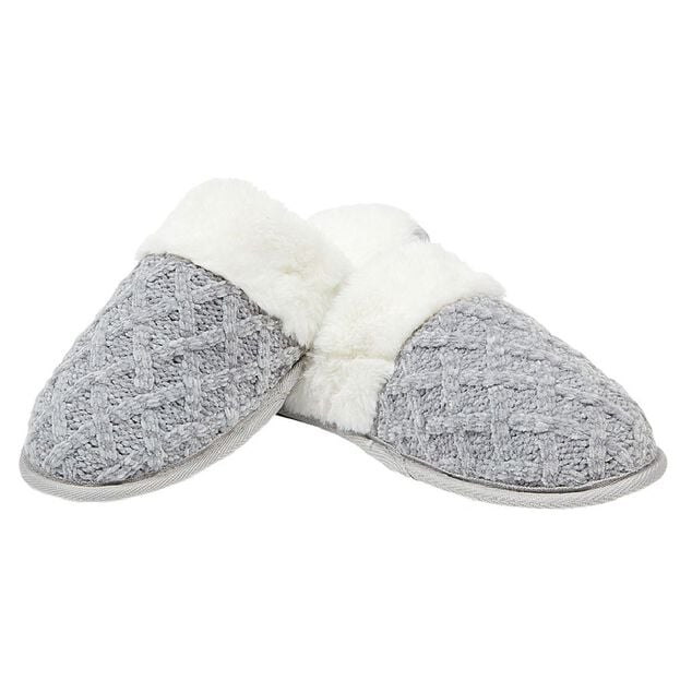 Chaussons femme mule effet tricot gris blanc T36/41