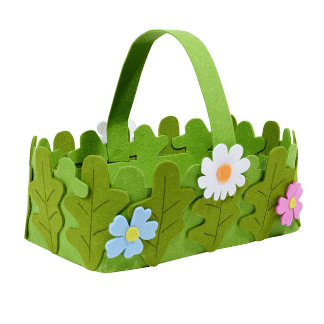 Panier pour oeufs de P&acirc;ques en feutrine verte 20x18xH15cm (2 mod&egrave;les)