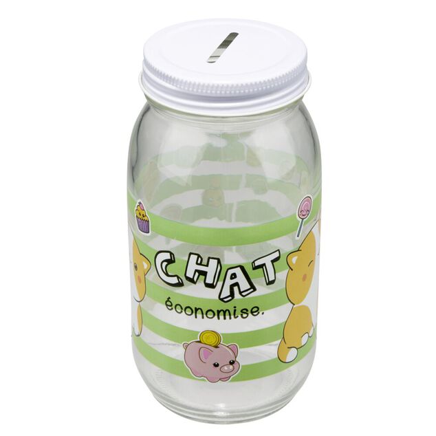 Tirelire kawaii Chat économise bocal verre transparent