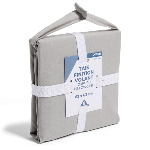Taie d'oreiller 63x63cm 100% coton finition volant gris clair