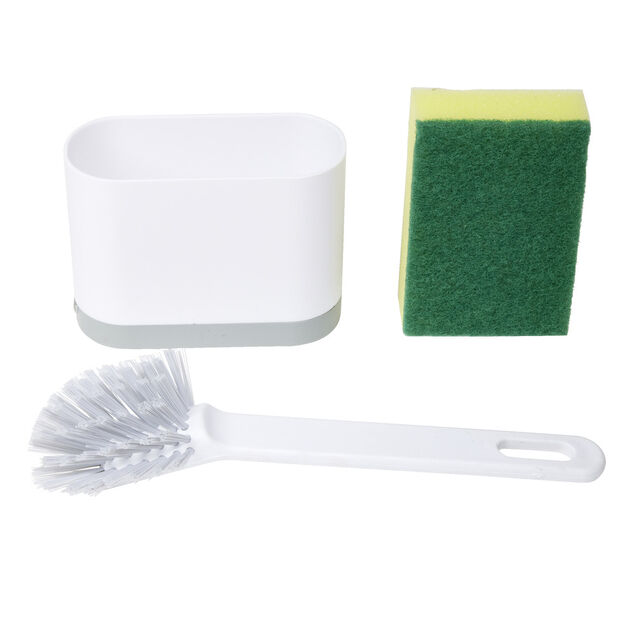 Kit de nettoyage 3en1 brosse/&eacute;ponge/pani&egrave;re 25,5x12,5xH5,5cm
