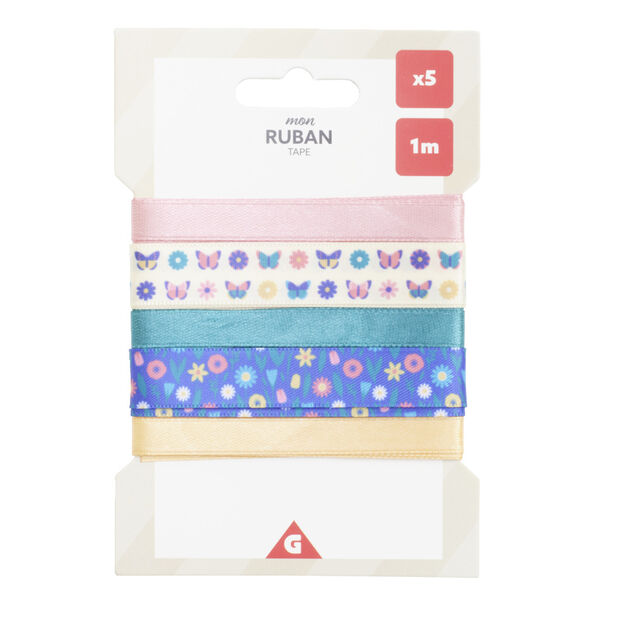 Ruban tissu 5 pi&egrave;ces design enfantin et color&eacute; 1m