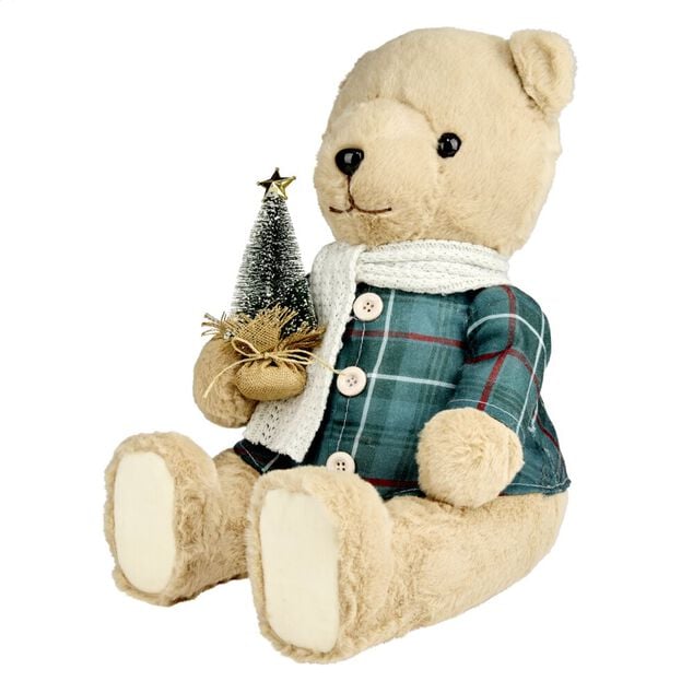 Ours de No&euml;l nature costume vert &agrave; poser H37,5 cm