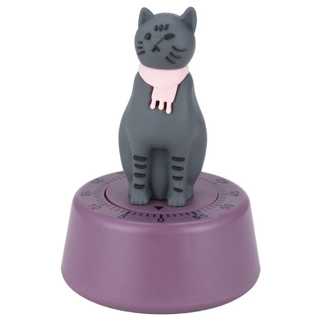Minuteur cuisine forme chat violet &Oslash;7xH10cm