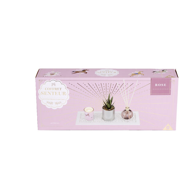 Coffret senteur bougie/plateau/diffuseur/plante artificielle