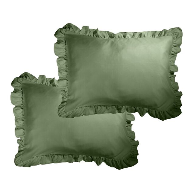 Taie d'oreiller rectangulaire satin&eacute;e unie &agrave; volants 50x70cm (3 mod&egrave;les)