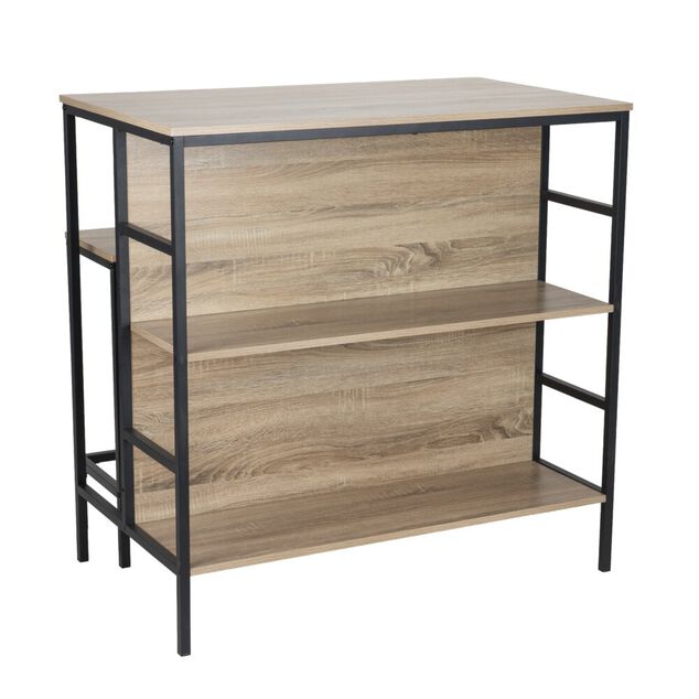 Table haute avec 2 tabourets Luffi m&eacute;tal bois noir et marron 100x60xH100cm
