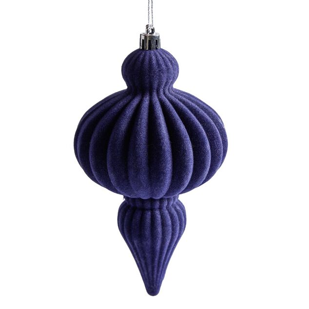 D&eacute;coration de No&euml;l goutte &agrave; suspendre velours bleu H.16 cm